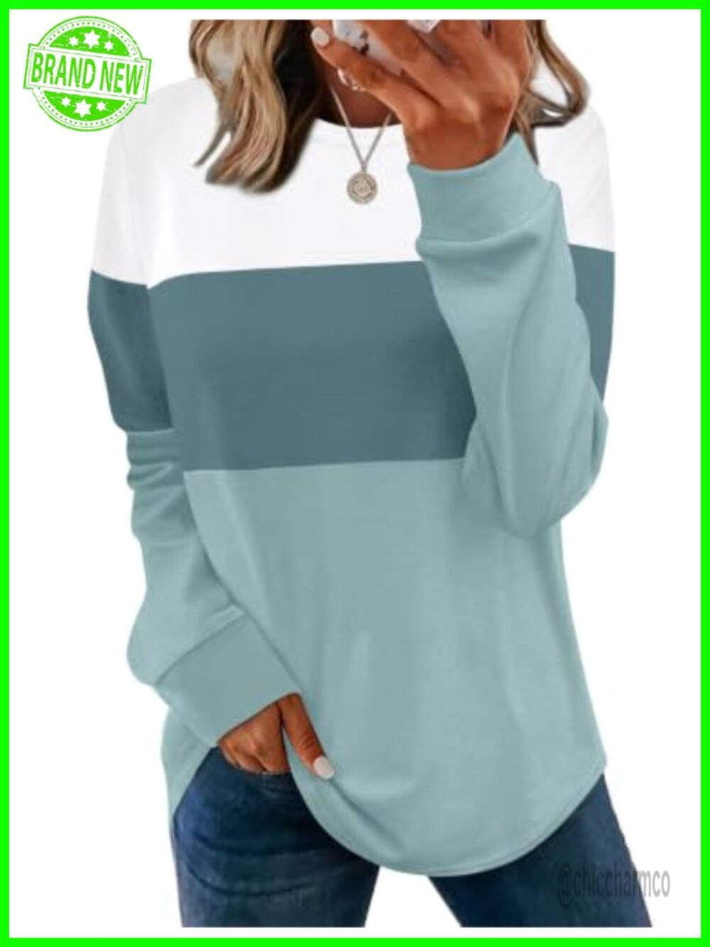 WIHOLL Women's Long Sleeve Tunic Sweatshirt Loose Fit Curved Hem Casual Top